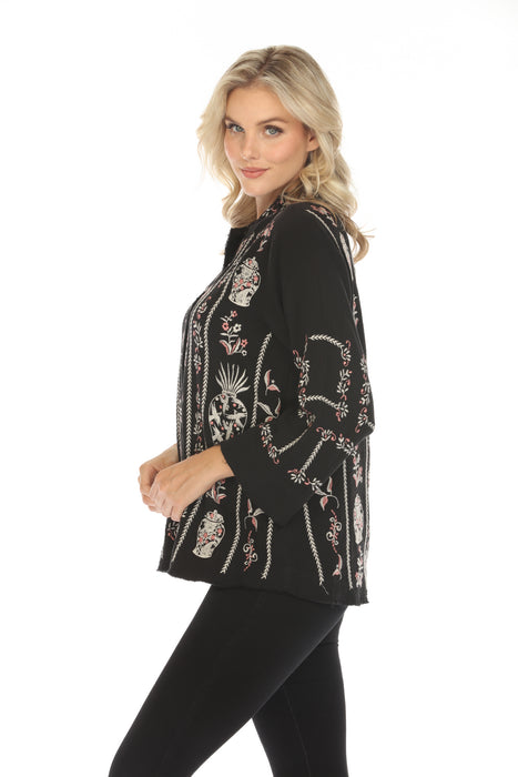 Johnny Was Biya Black Embroidered Button-Down Blouse B42924B6 Boho Chic