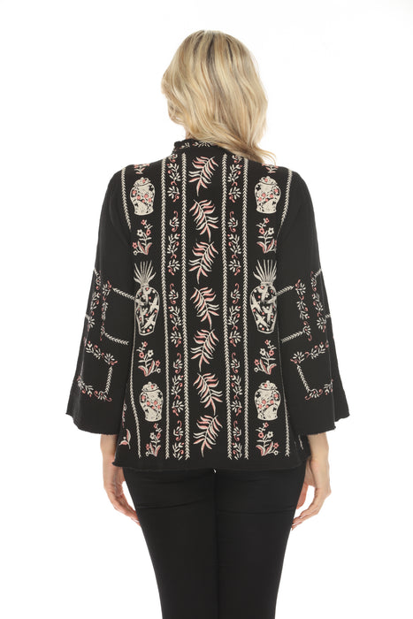 Johnny Was Biya Black Embroidered Button-Down Blouse B42924B6 Boho Chic