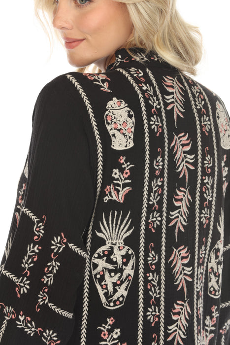 Johnny Was Biya Black Embroidered Button-Down Blouse B42924B6 Boho Chic