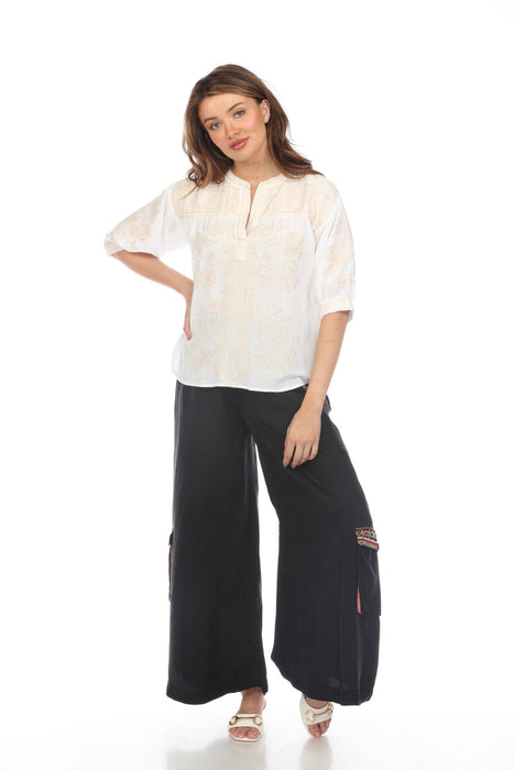 Johnny Was Biya Embroidered Cargo Palazzo Pants B67724 Boho Chic *