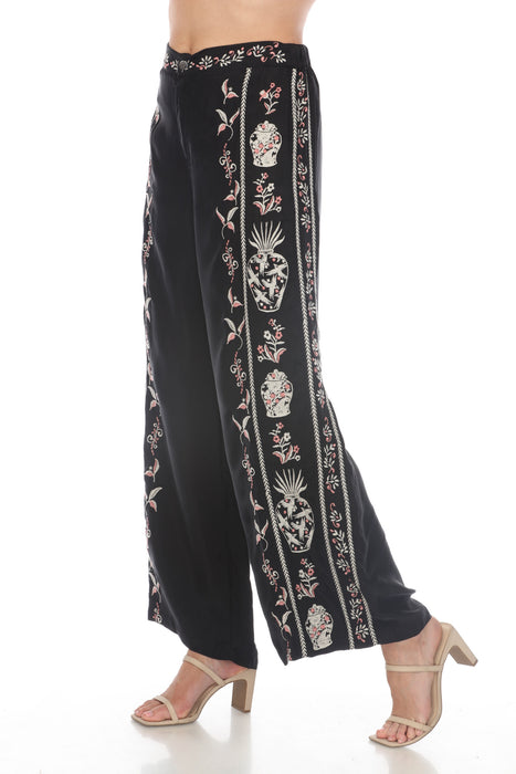 Johnny Was Biya Black Embroidered Comfort Wide Leg Pants Boho Chic B67924