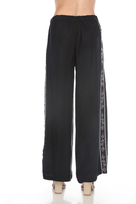 Johnny Was Biya Black Embroidered Comfort Wide Leg Pants Boho Chic B67924