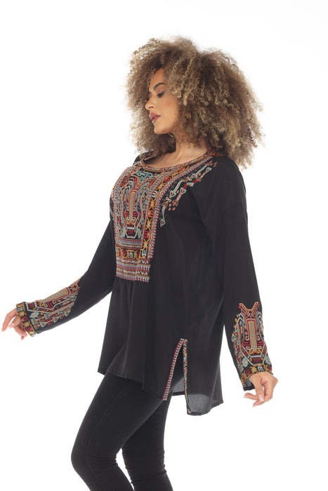 Johnny Was Biya Jaina Silk Embroidered Long Sleeve Blouse Boho Chic B12123