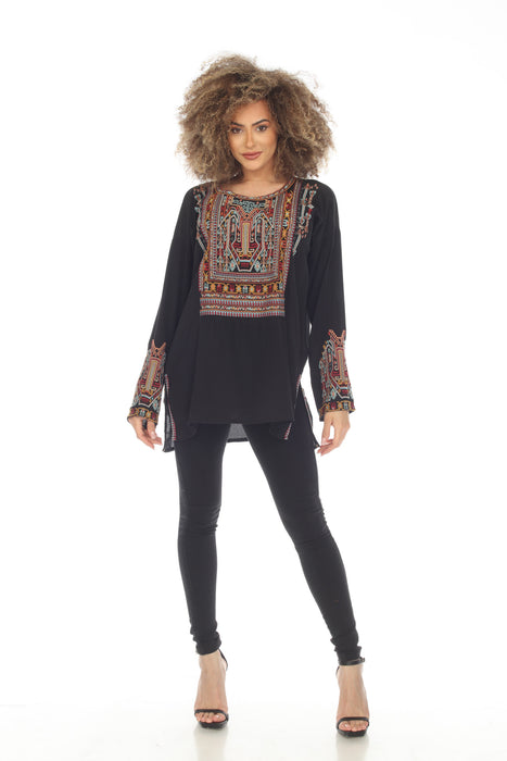 Johnny Was Biya Jaina Silk Embroidered Long Sleeve Blouse Boho Chic B12123