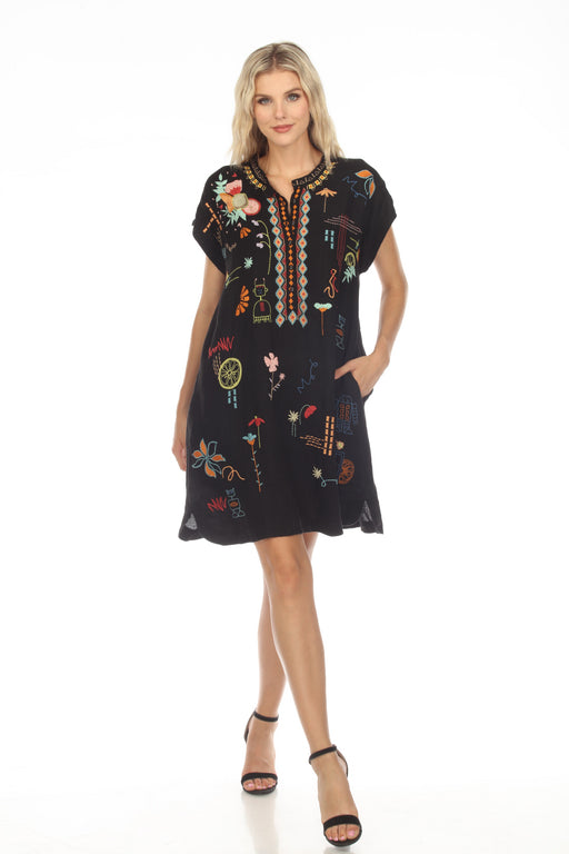 Johnny Was Biya Style B36323-4 Black Lemona Embroidered Dress Boho Chic