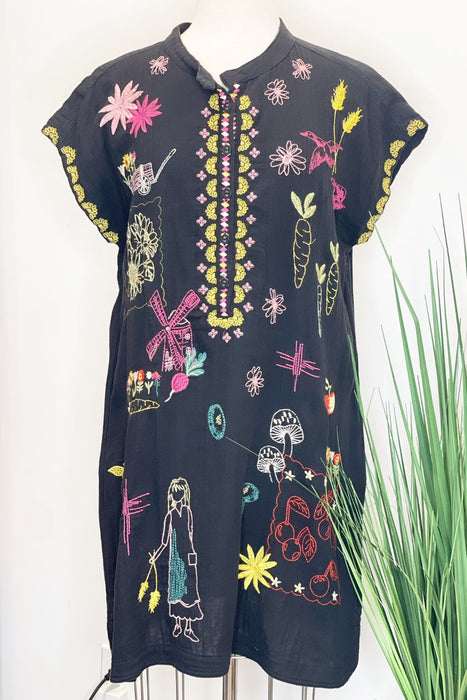 Johnny Was Biya Style B31224 Black Mishti Embroidered Shift Dress