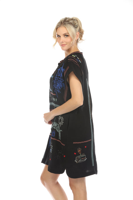 Johnny Was Biya Black Nahmad Embroidered Dress Boho Chic B38223