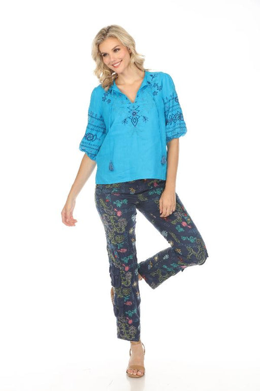 Johnny Was Biya Style B67624 Blue Night Ratania Double Cargo Pocket Pants Boho Chic