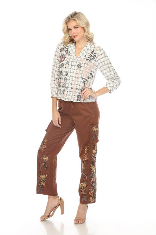 Johnny Was Biya Style B66423 Cappuccino Whitney Embroidered Pants Boho Chic