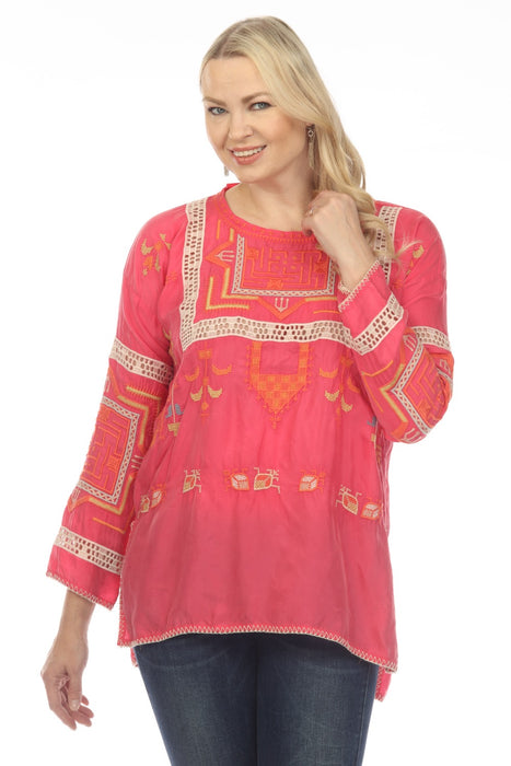 Johnny Was Biya Style B10623A4 Charlize Embroidered Long Sleeve Blouse Boho Chic