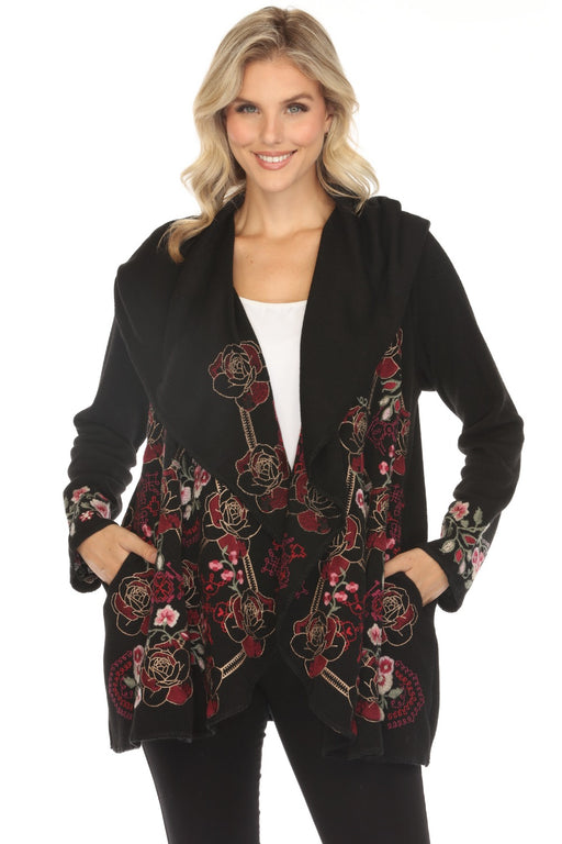 Johnny Was Biya Style B54723AO Black Claudette Hooded Sweater Cardigan