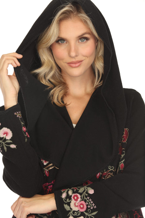 Johnny Was Biya Black Claudette Hooded Sweater Cardigan B54723AO