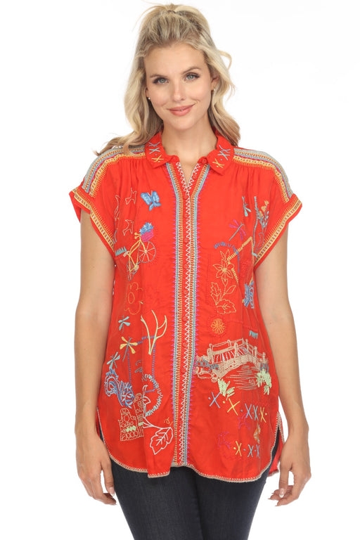 Johnny Was Biya Style B14124A4 Dionne Button-Down Embroidered Blouse Boho Chic