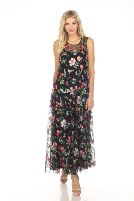 Johnny Was Biya Emilda Mesh Floral Embroidered Maxi Slip Dress Boho Ch ...