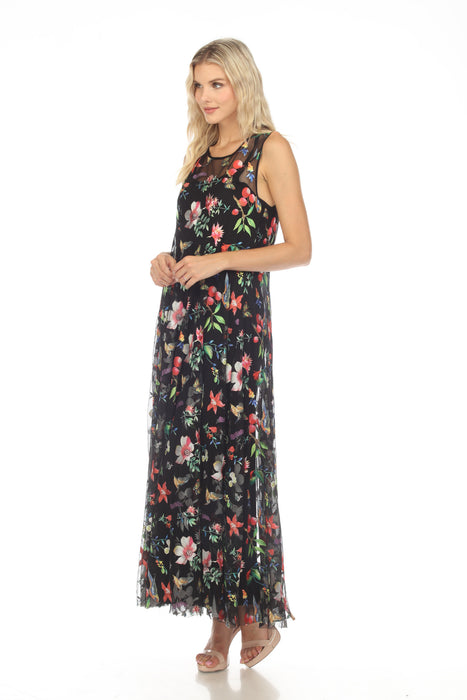 Johnny Was Biya Emilda Mesh Floral Embroidered Maxi Slip Dress Boho Ch ...