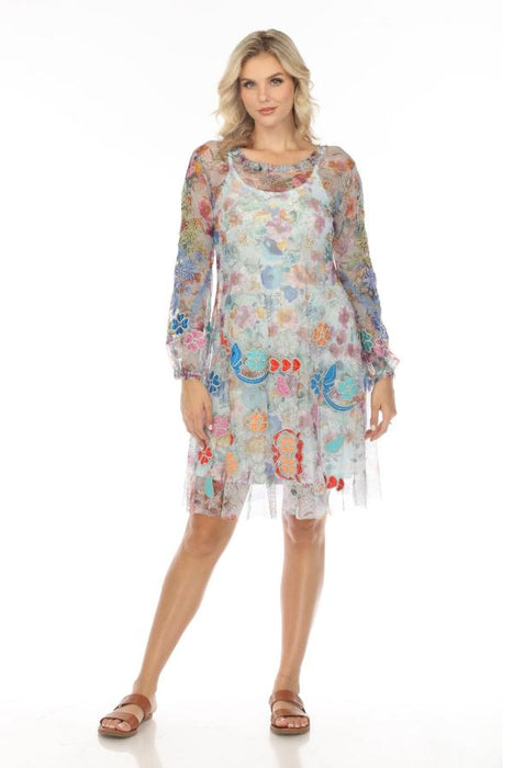 Johnny Was Biya Style B39524 Flora Dancer Embroidered Mesh Dress Boho Chic