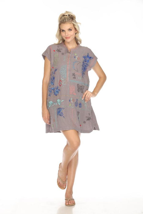 Johnny Was Biya Style B38223 December Sky Nahmad Embroidered Tunic Dress Boho Chic