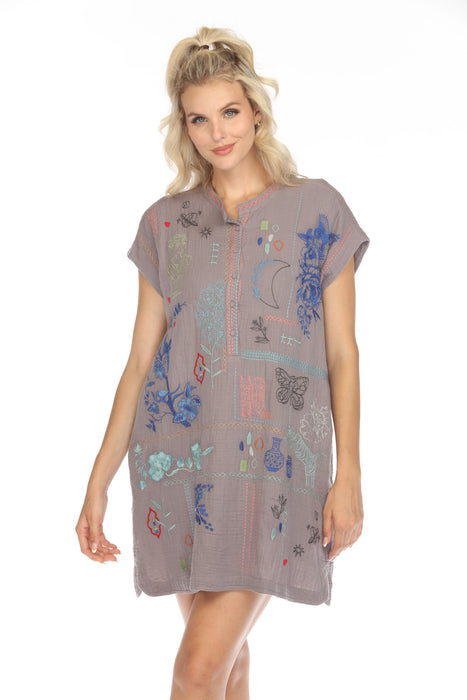 Johnny Was Biya Style B38223 December Sky Nahmad Embroidered Tunic Dress Boho Chic