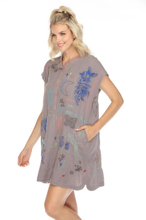 Johnny Was Biya Nahmad Embroidered Tunic Dress B38223 Boho Chic *