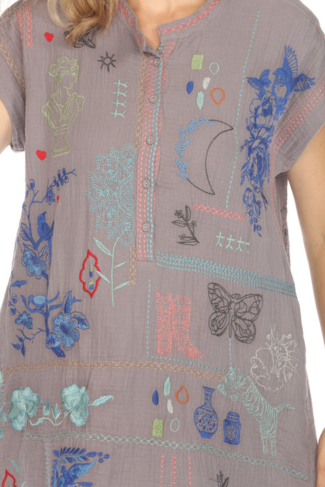 Johnny Was Biya Nahmad Embroidered Tunic Dress B38223 Boho Chic *