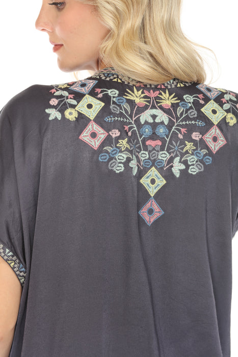 Johnny Was Biya Hendaya Embroidered Satin Blouse B14019 Boho Chic