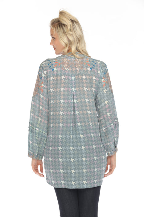 Johnny Was Biya Houndstooth Embroidered Tunic Blouse B23623A8 Boho Chic