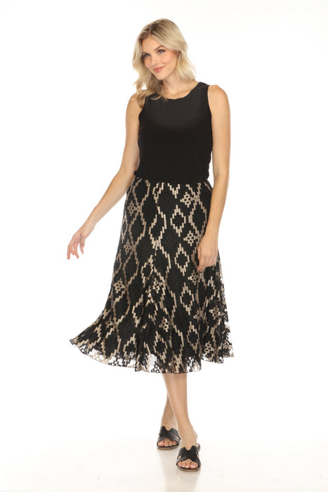 Johnny Was Biya Style B71223-O Black Jane Geometric Embroidered Mesh Midi Skirt