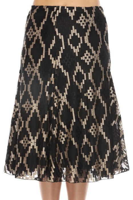 Johnny Was Biya Black Jane Geometric Mesh Midi Skirt B71223-O