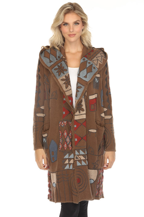 Johnny Was Biya Style B54323 Brown Kate Hooded Embroidered Duster