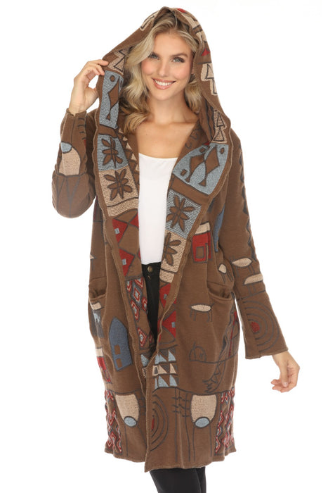 Johnny Was Biya Style B54323 Brown Kate Hooded Embroidered Duster