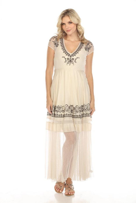 Johnny Was Biya Style B8803-A Layuna Mesh Embroidered Maxi Dress Boho Chic