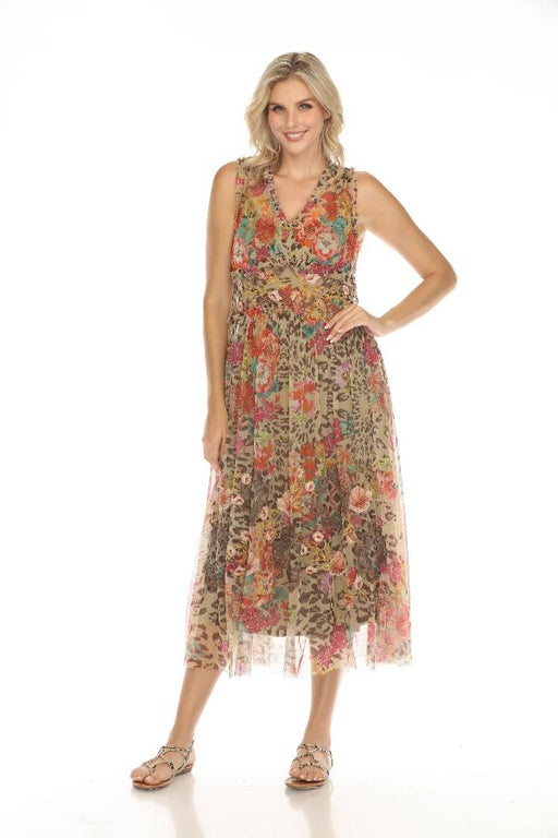 Johnny Was Biya Style B32124 Mazzy Boxy Shirred Mesh Embroidered Slip Dress Boho Chic