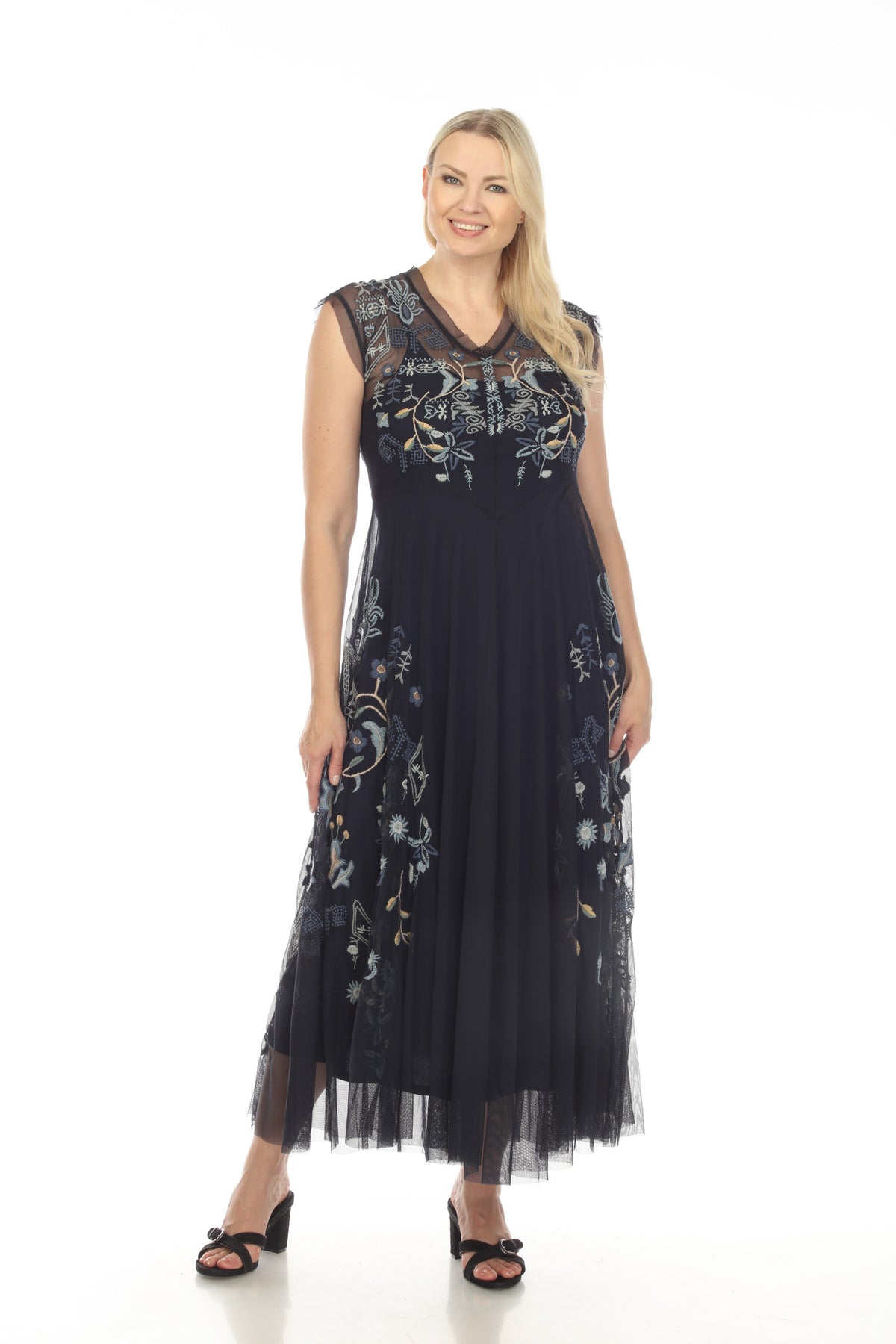 Johnny Was Biya Navy Mesa Mesh Embroidered Maxi Slip Dress Petite B398 —  AfterRetail