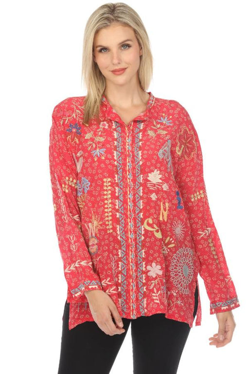 Johnny Was Biya Style B13024A1 Oanna Silk Embroidered Blouse Boho Chic