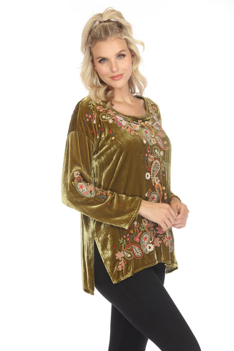 Johnny Was Biya Lori Embroidered Velvet Blouse B12023B9 Boho Chic