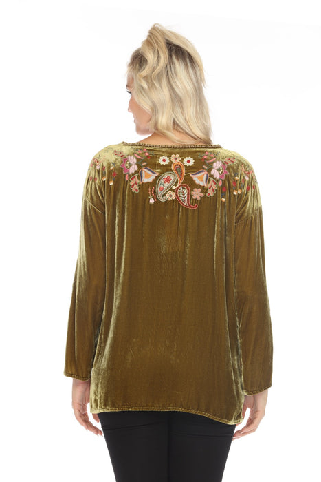 Johnny Was Biya Lori Embroidered Velvet Blouse B12023B9 Boho Chic