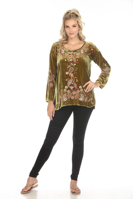 Johnny Was Biya Lori Embroidered Velvet Blouse B12023B9 Boho Chic