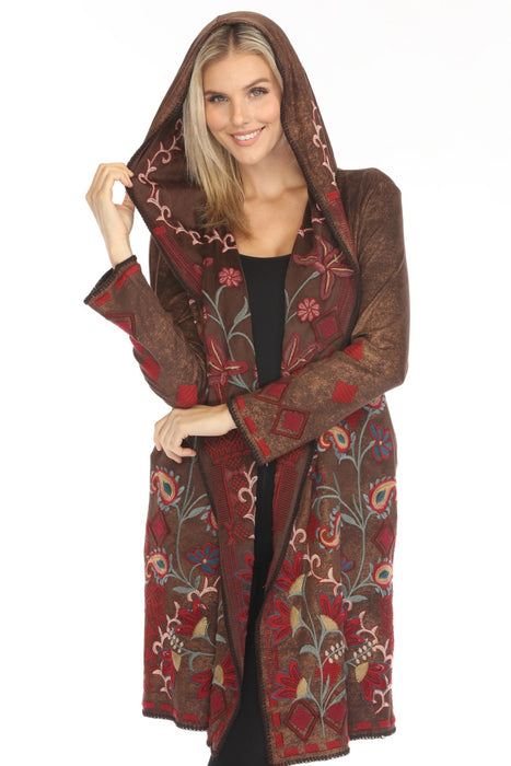 Johnny Was Biya Brown Peta Metallic Hooded Duster B58124BO