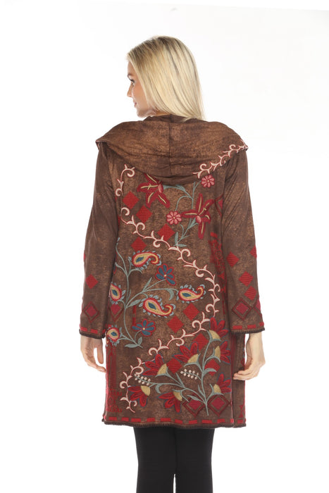 Johnny Was Biya Brown Peta Metallic Hooded Duster B58124BO