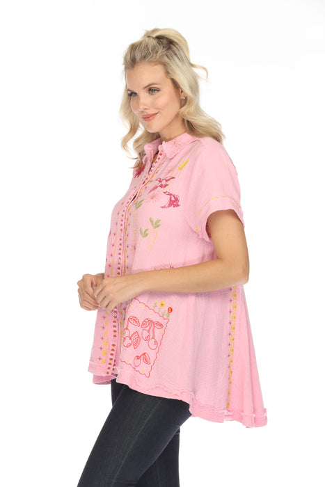 Johnny Was Biya Faye Embroidered Button-Down Blouse B14224 Boho Chic