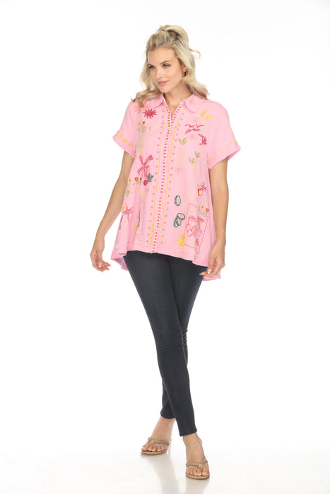 Johnny Was Biya Faye Embroidered Button-Down Blouse B14224 Boho Chic