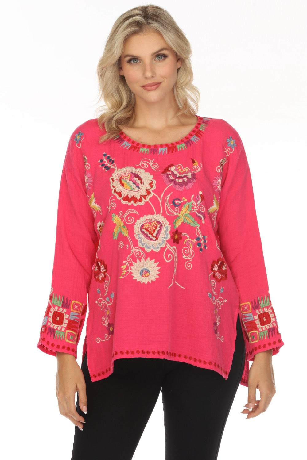 Johnny Was Embroidered Floral Pink Georgette Gia on sale Blouse