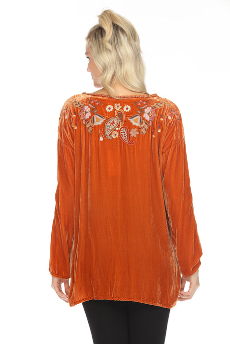 Johnny Was Biya Lori Embroidered Velvet Blouse B12023B9 Boho Chic