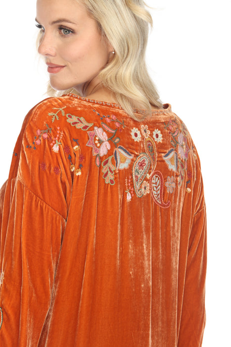 Johnny Was Biya Lori Embroidered Velvet Blouse B12023B9 Boho Chic