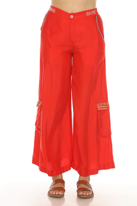 Johnny Was Biya Embroidered Cargo Palazzo Pants B67724 Boho Chic *