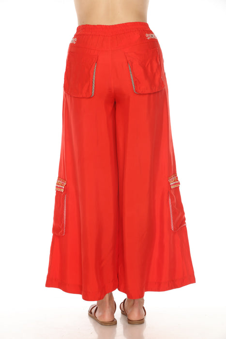 Johnny Was Biya Embroidered Cargo Palazzo Pants B67724 Boho Chic *