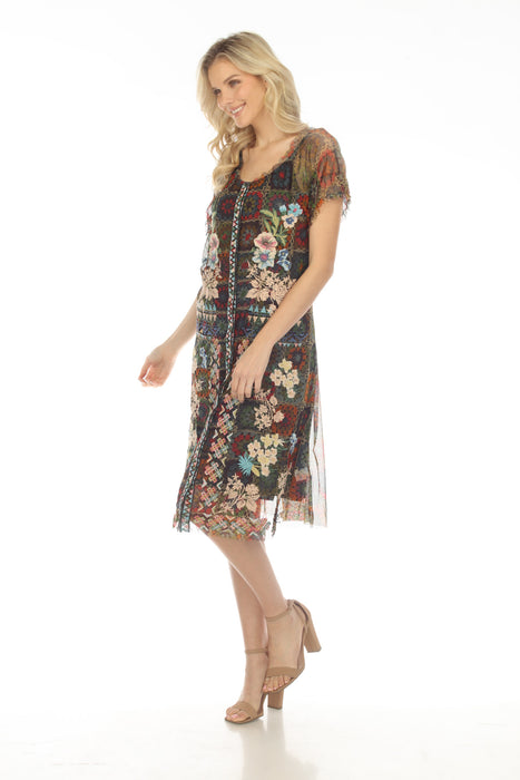 Johnny Was Biya Remy Mesh Embroidered Slip Dress Boho Chic B37123