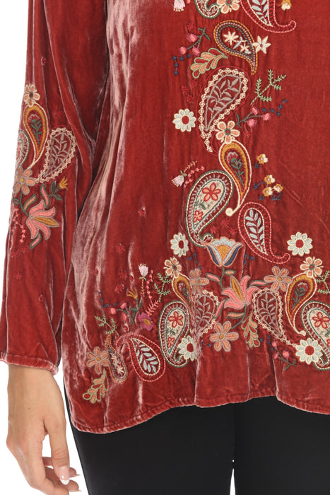 Johnny Was Biya Lori Embroidered Velvet Blouse B12023B9 Boho Chic