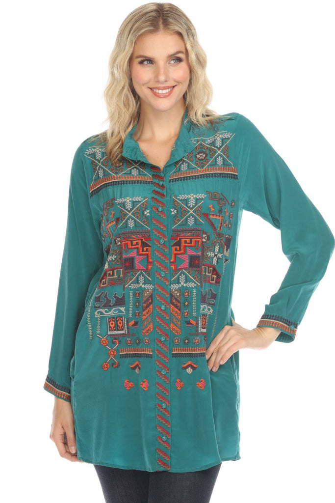 Johnny Was Kallipoe Silk Tunic Top Size Medium buy