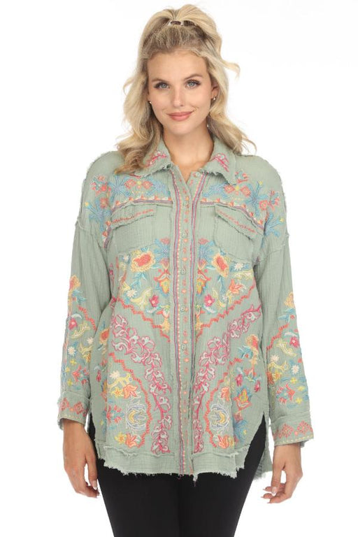 Johnny Was Biya Style B13124 Toyah Embroidered Button-Down Blouse Boho Chic